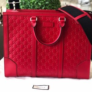 Gucci Signature Leather Red Tote w shoulder strap